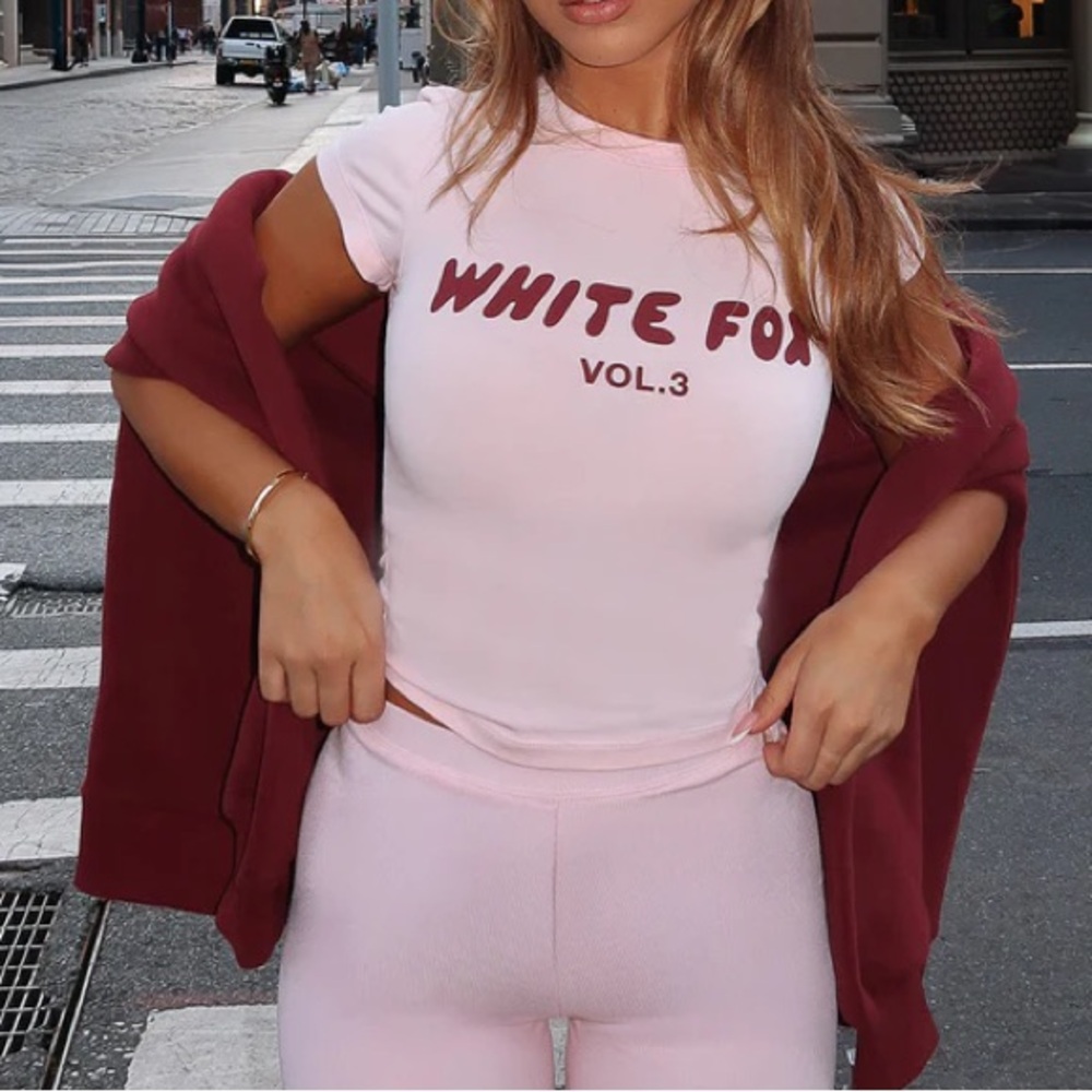 White Fox Pink Graphic Baby Tee NWT